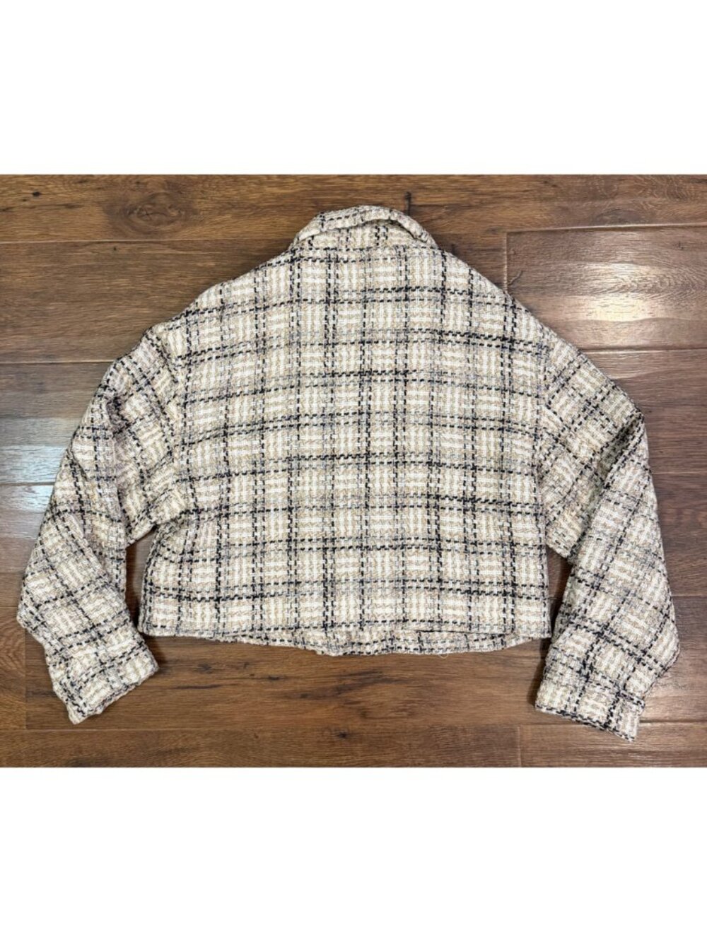 Zara Women’s Tweed Jacket Cream/Black Plaid Sz Large - Picture 9 of 12